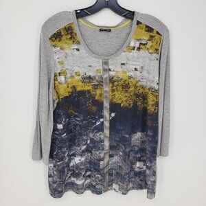 Gerry Weber Abstract Geometric Print Top  Womens Scoop Neck Gray Yellow